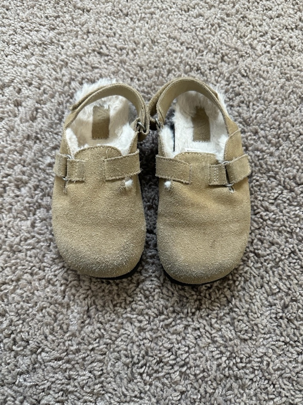 Zara Tan Suede Faux-Fur Lined Kids Clogs